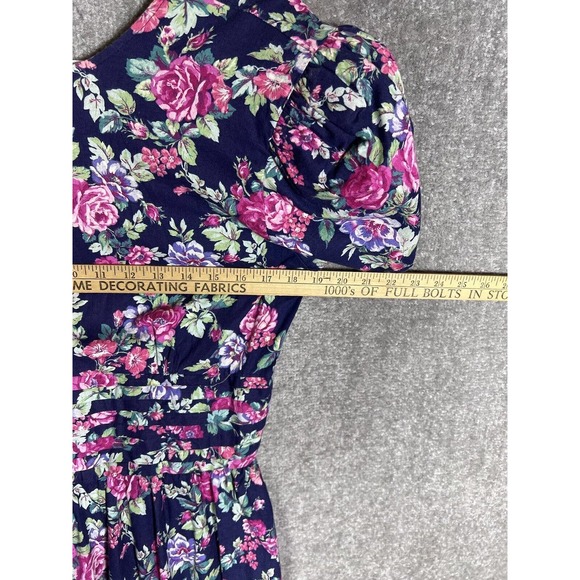 Vintage USA Positive Attitude Floral Dress Womens Size 13/14 Puff Sleeve Pockets - Picture 13 of 14